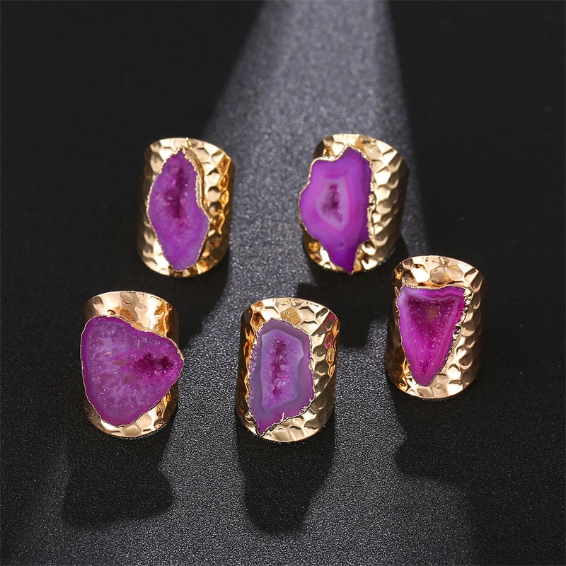 Natural Agate Stone Wide Open Adjustable Ring for Women Boho Jewelry