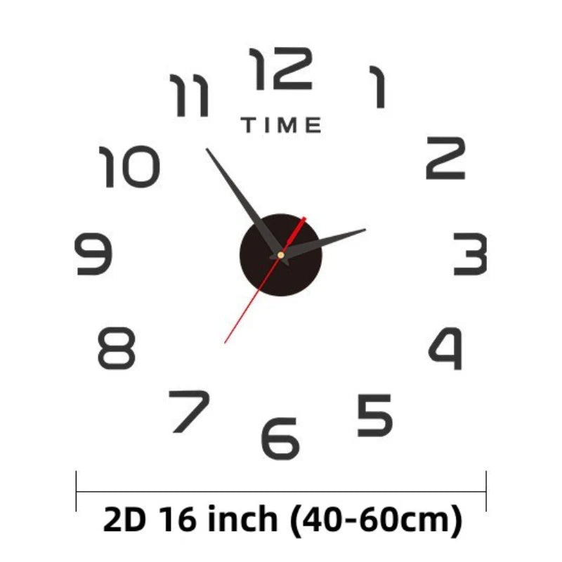 Large Modern Wall Clock with 3D Numbers & Frameless Design - DIY Acrylic Mirror Decor