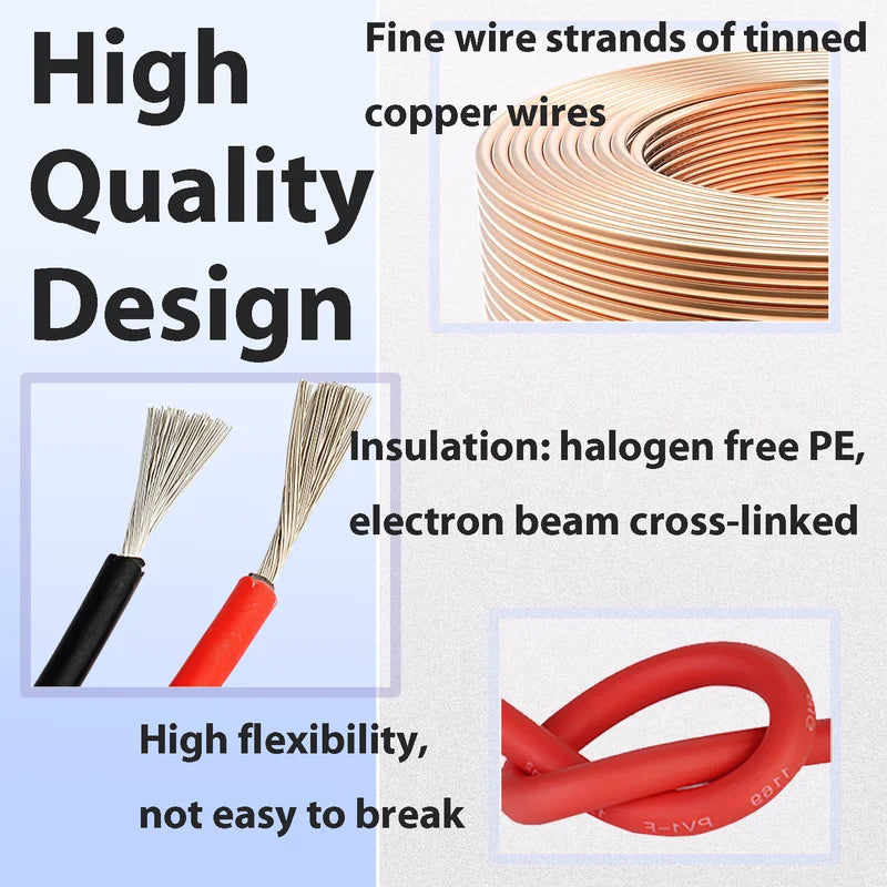 Solar Cable 10AWG 30M 50M 100M 6mm² PV Power Wire Black or Red