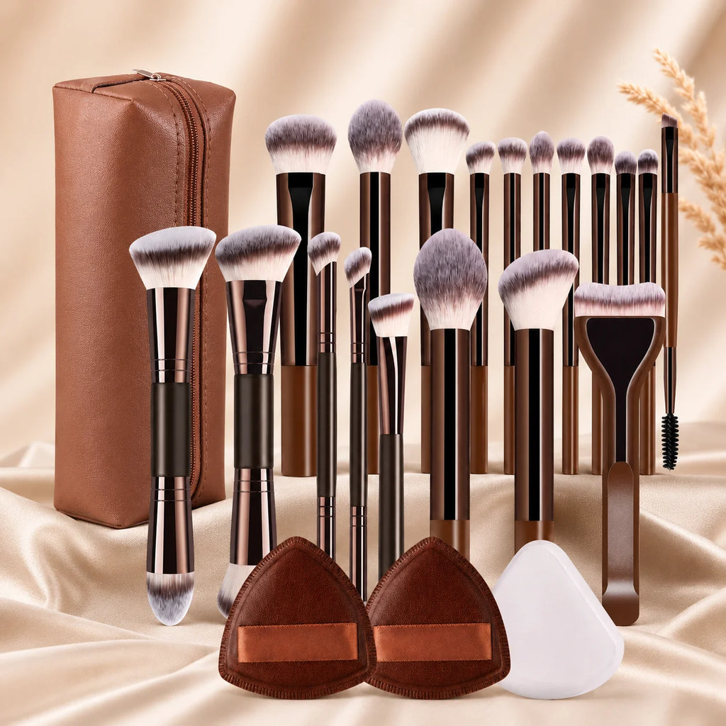 Professional Double-Ended Makeup Brush Set with Foundation, Blush, Eyeshadow & Contour Brushes