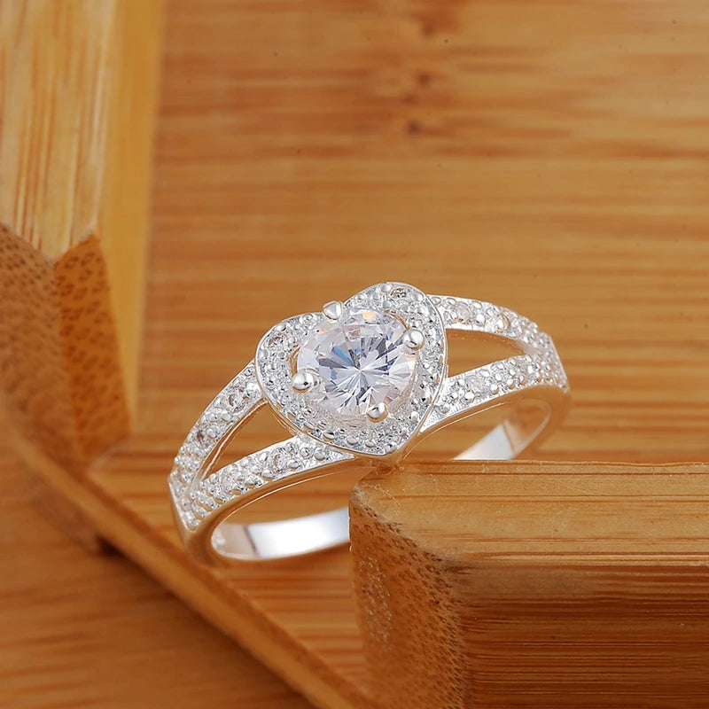 Sterling Silver Heart Zircon Ring for Women and Couples - Wedding & Fashion Jewelry