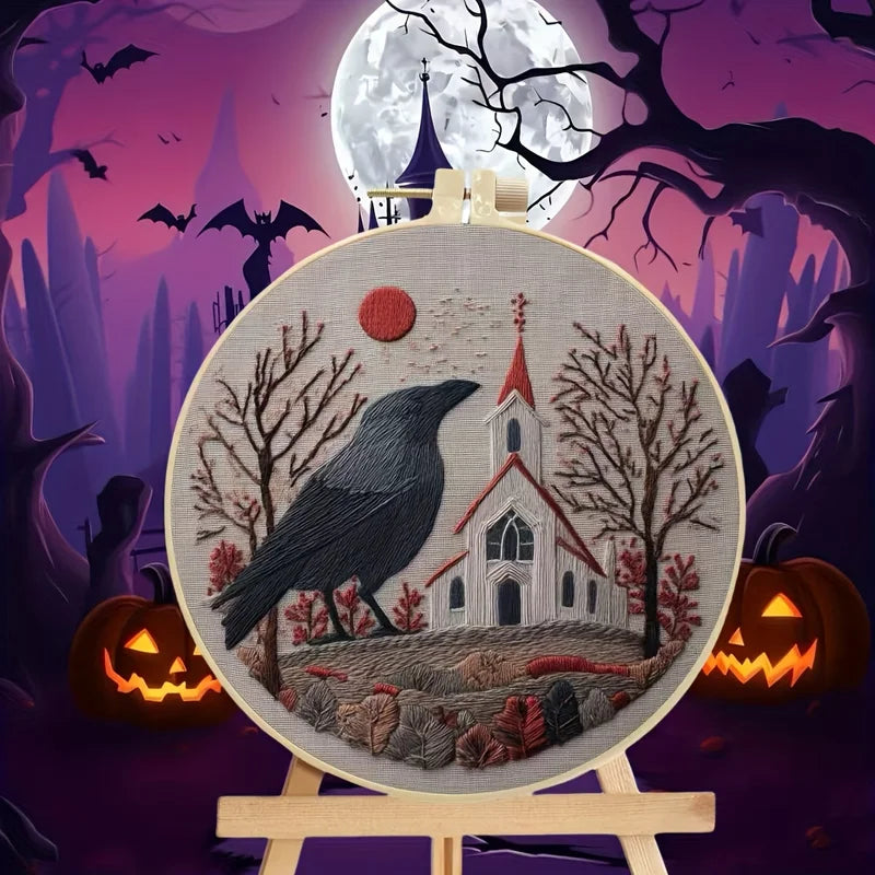 Halloween Pattern Embroidery DIY Kit with Needles & Threads - Craft Material Set