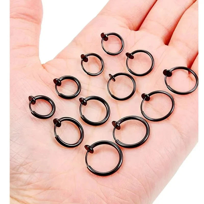 2Pcs Small Hoop Spring Ear Clips Earrings No Piercing Painless Fake Jewelry
