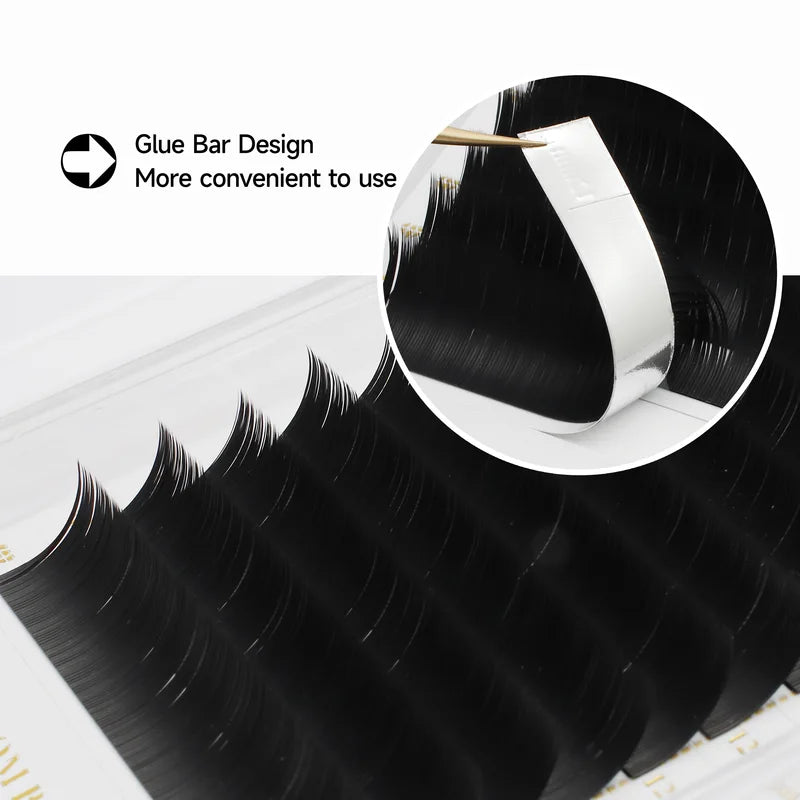 Eyelash Extension False Flat Lashes - Faux Mink, Ellipse Tips, Matte Gray & Black