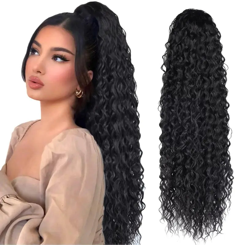 Long Curly Synthetic Ponytail Hair Extension 24 Inch Clip-In Heat-Resistant Hairpiece