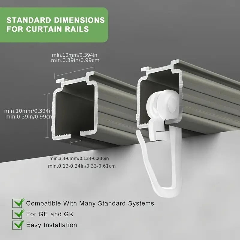 50pcs Silent Curtain Pulley Hooks for Track & Drapes - Easy Install, Durable