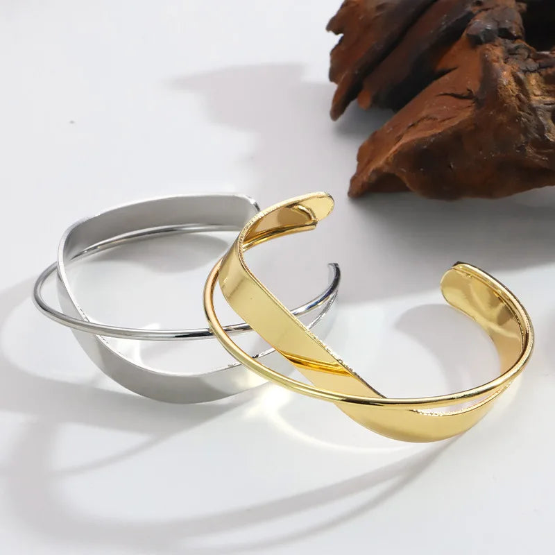 Adjustable Geometric Metal Bracelet for Women - Gold Plated Punk Jewelry Gift