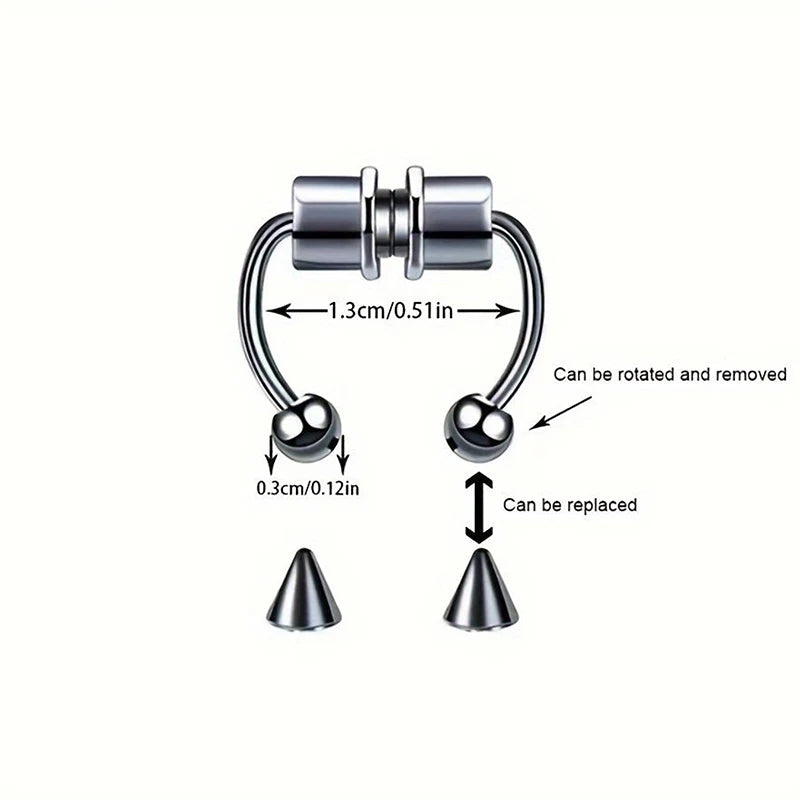 Fake Nose Ring Clips Set - Non-Piercing Magnetic Septum Jewelry for Women & Men
