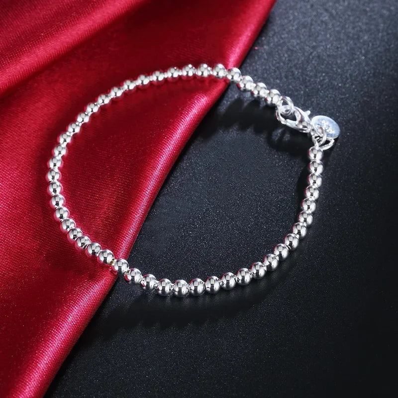 Sterling Silver Beaded Chain Bracelets for Women Wedding Party Gift