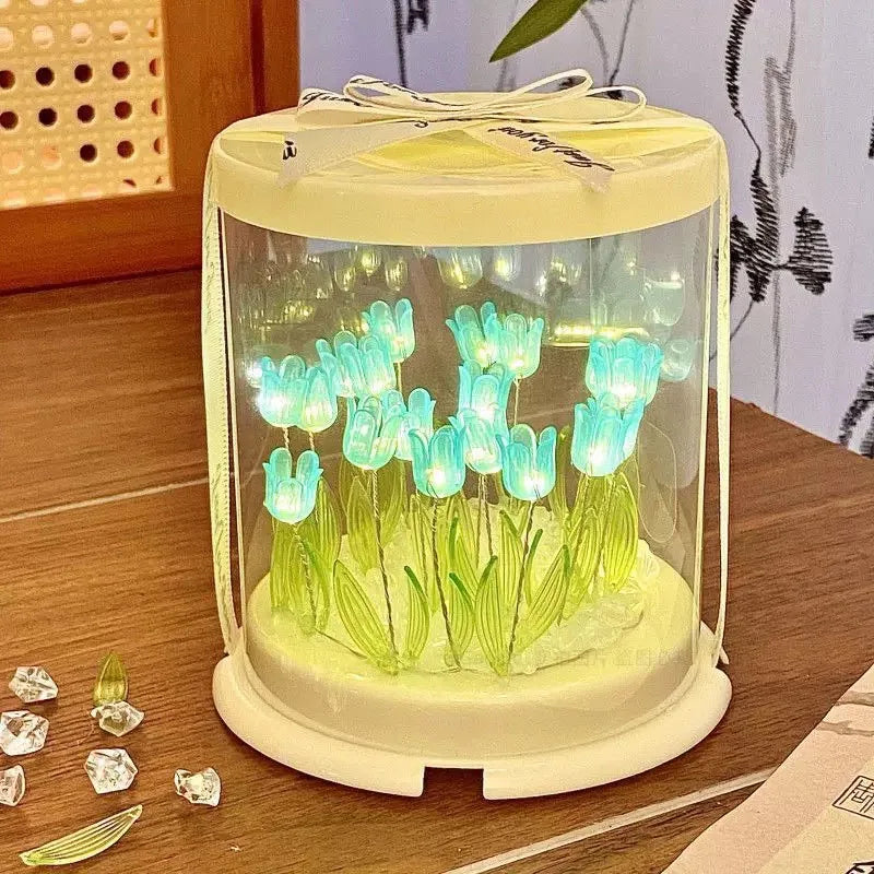DIY Tulip Flower Sea Cake Box Night Light Lamp Decor - Handmade Bedroom Gift