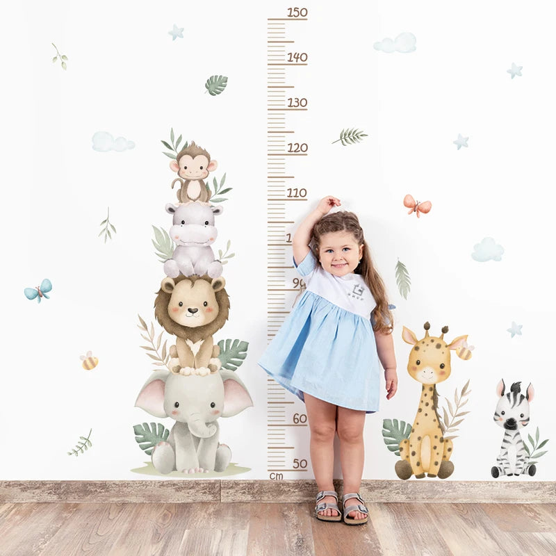 Children's Jungle Safari Growth Chart Sticker Removable Wall Decals for Nursery & Kids Room