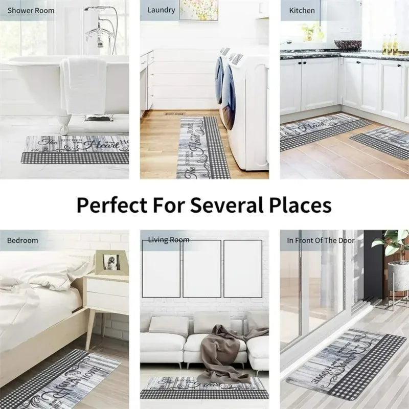 Highland Cow and Floral Pattern Non-Slip Kitchen Mat - Home Decor
