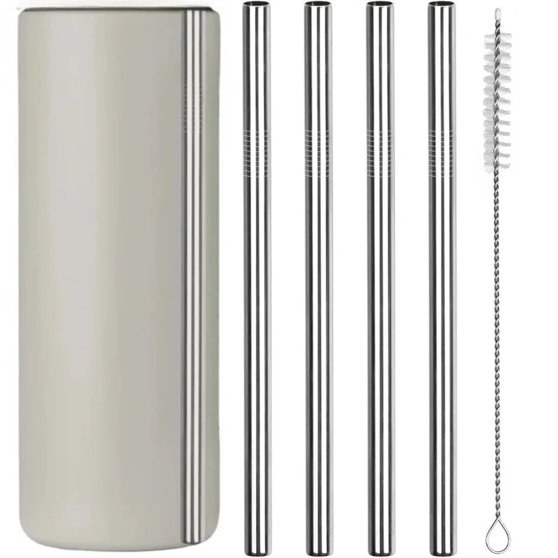 Stainless Steel Water Bottle Replacement Straws 8 Inch with Cleaning Brush - Reusable 40 oz