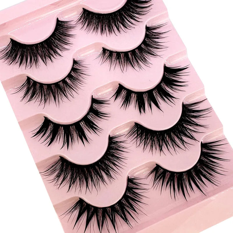 False Eyelash Set - Wispy, Natural, Wet Look, 5 Pairs for Eye Makeup