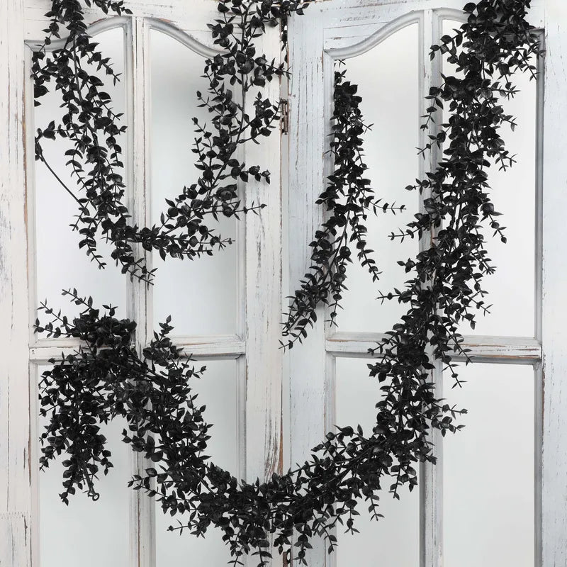 Black Eucalyptus Rattan Wall Hanging Artificial Outdoor Holiday Decor