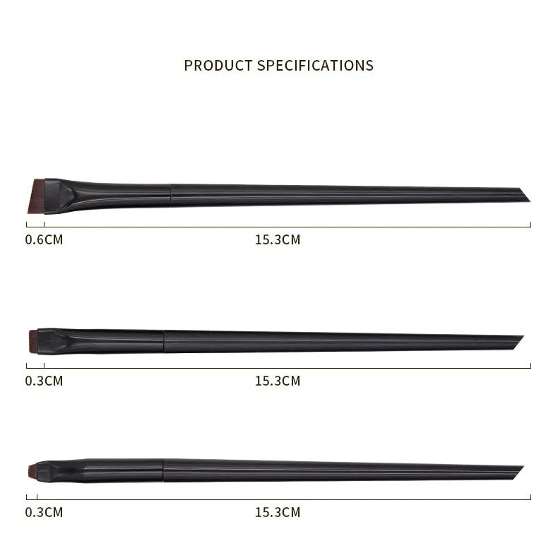 Set of 3 Makeup Brushes for Eyeliner and Eyebrow Contouring - Portable Flat Fine Detailing Tools