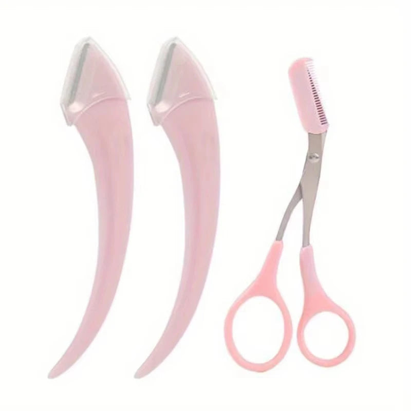 3-Piece Eyebrow Grooming Kit with Scissors, Curved Trimmer & Comb