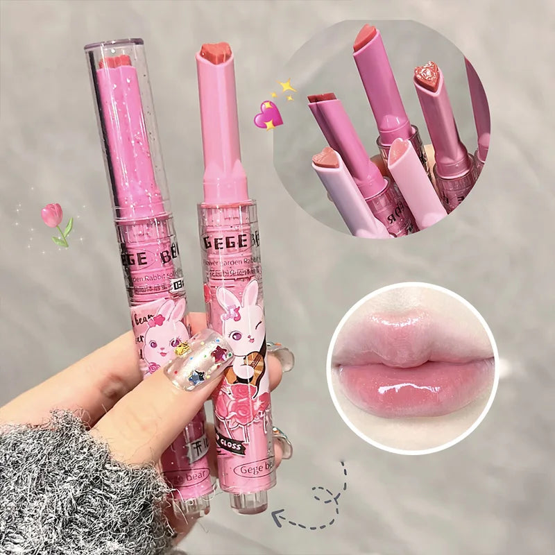Moisturizing Lip Gloss Set - Long-lasting Colored Lip Balm with Cute Pink Rabbit Design