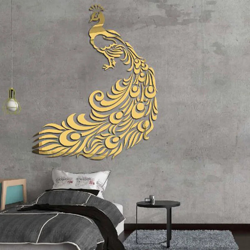Acrylic Peacock Mirror Wall Sticker - Geometric Home Decor, DIY Wall Art for Living Room & Bedroom