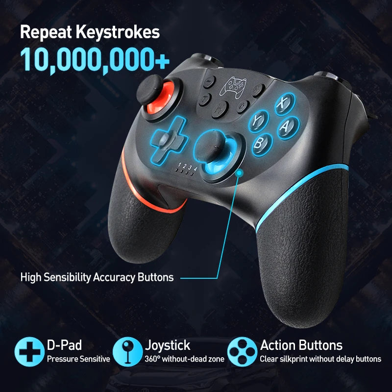 Wireless Bluetooth Game Controller for Nintendo Switch & PC - Joystick Gamepad with Turbo & Capture Functions