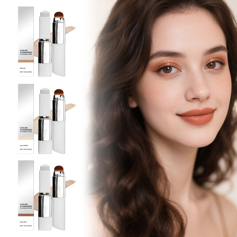 Two-in-One Color-Changing Foundation Stick - Lightweight, Full Coverage, Natural Finish, 13g