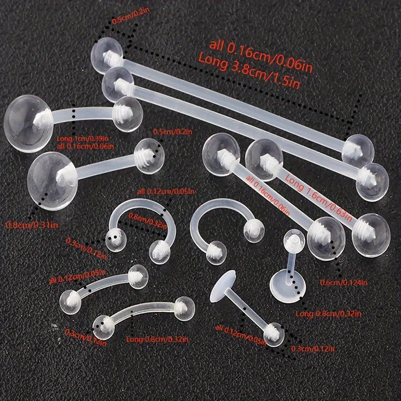 Assorted Body Piercing Jewelry Set - Acrylic Nipple, Eyebrow, Lip, Nose Rings