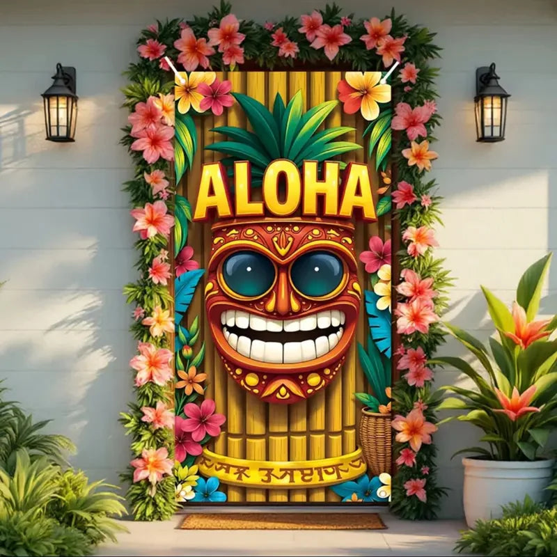 Hawaiian Tropical Door Cover Decoration for Summer Parties Indoor Outdoor Porch Banner