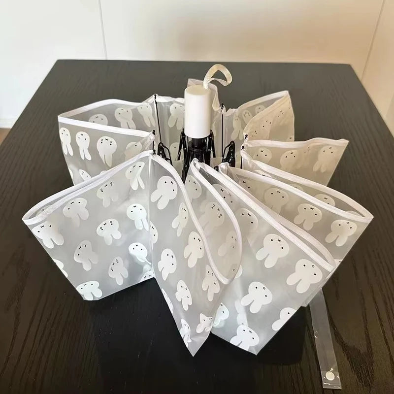 Miffy Kawaii Fully Automatic Transparent Umbrella - Cartoon Rabbit Folding Sunshade for Girls & Students