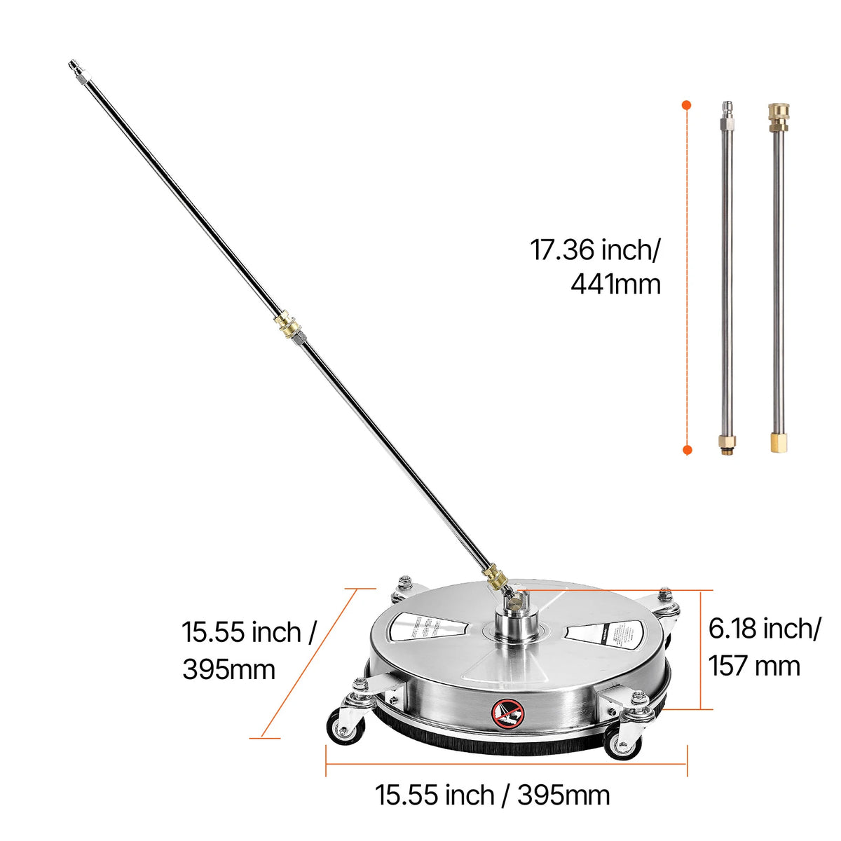 High-Pressure Surface Cleaner for Pressure Washers, 16.5 Inch, Stainless Steel
