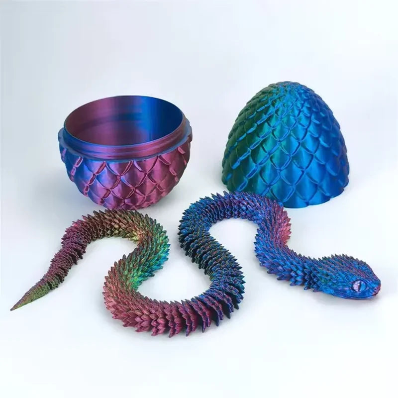 3D Printed Snake Surprise Egg Decoration Set - Flexible Joints for Enthusiasts