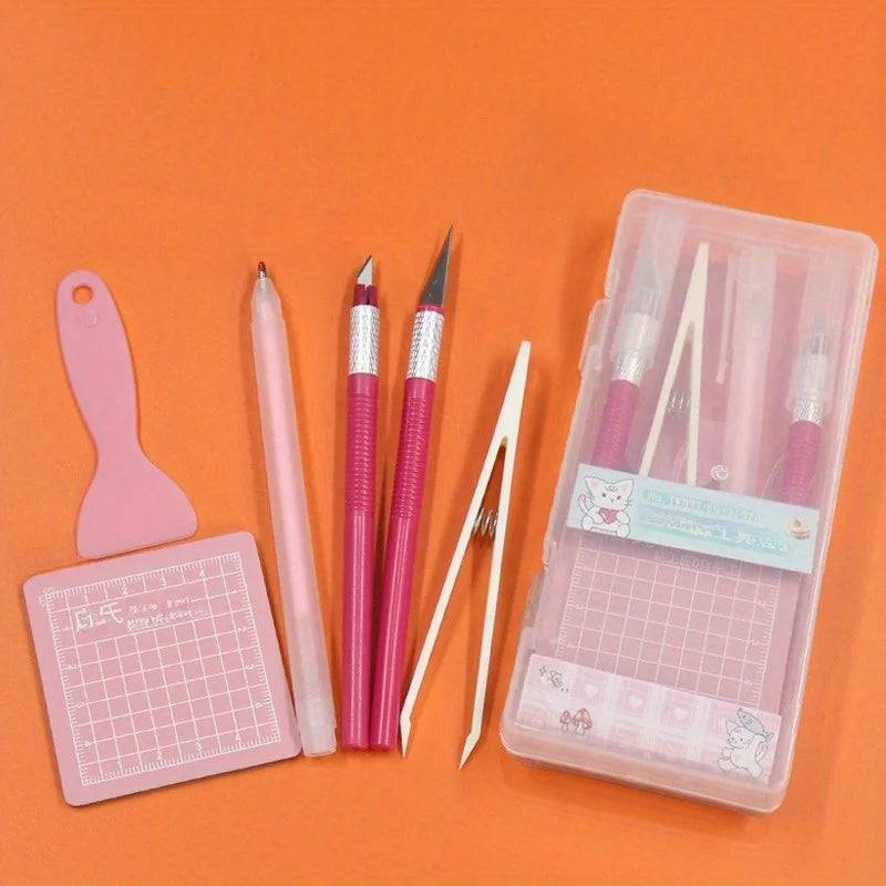 DIY Scrapbooking Tool Kit with Pen Carving Knife Tweezers Cutting Pad - Multi Color Options