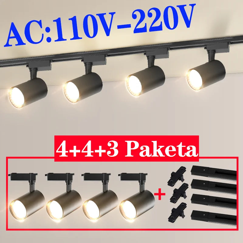 Full Set LED Track Light Fixture Rail 110-220V COB Ceiling Spot Lighting for Retail & Home