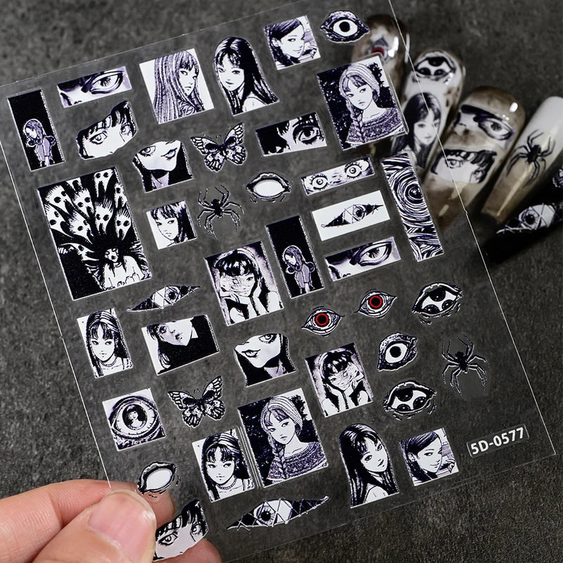 Halloween Girl Nail Stickers - 5D Embossed Anime Horror Nail Decals