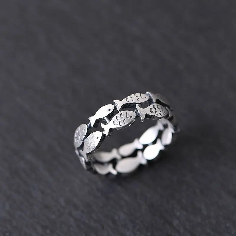 925 Sterling Silver Adjustable Fish Ring for Women Wedding Jewelry
