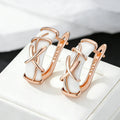 White Ceramic Drop Earrings for Women - 19x7mm Rose Gold Jewelry