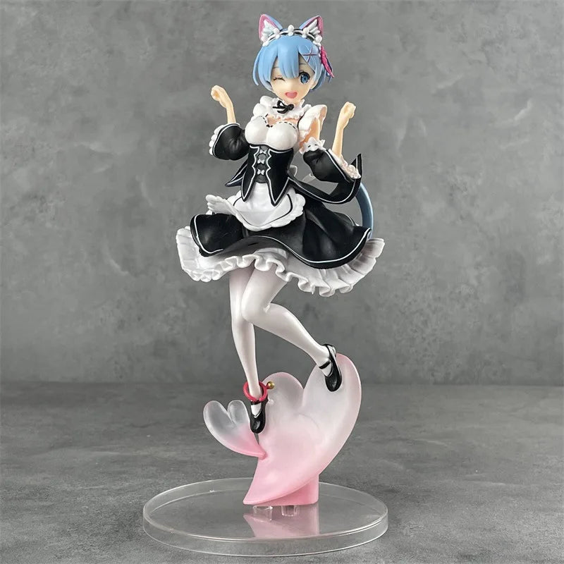 Anime Rem Cat-Eared Scene Figurine Set - Model Collection, Non-Boxed