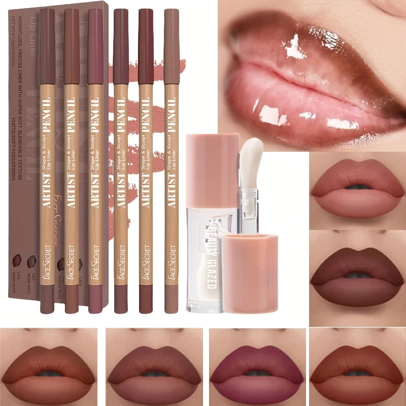 Lipliner & Lip Oil Set - Matte Waterproof Lip & Eye Makeup Combo