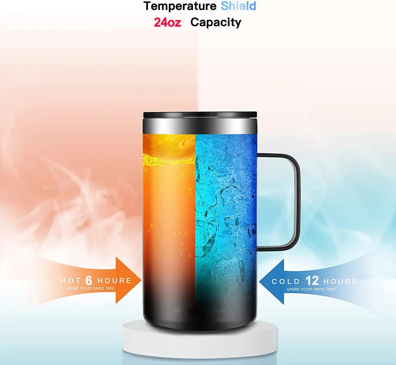 680ml Insulated Stainless Steel Coffee Mug with Handle and Leak-Proof Lid