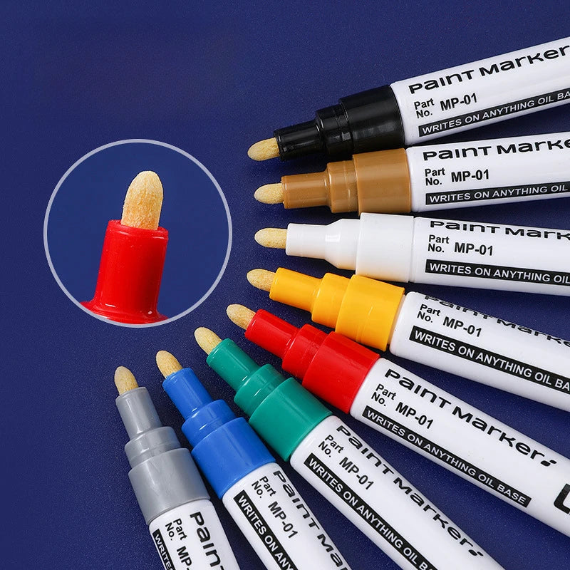 12-Color Waterproof Paint Marker Set for Tire, Fabric, Metal & Rubber