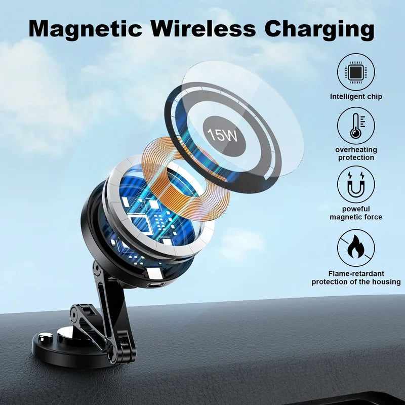 Magnetic Car Phone Holder Wireless Charger 360° Rotation for Smartphones
