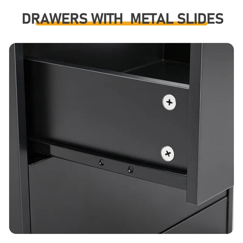 Tall Storage Locker Cabinet with Open Shelves, 2 Drawers & Hook Design