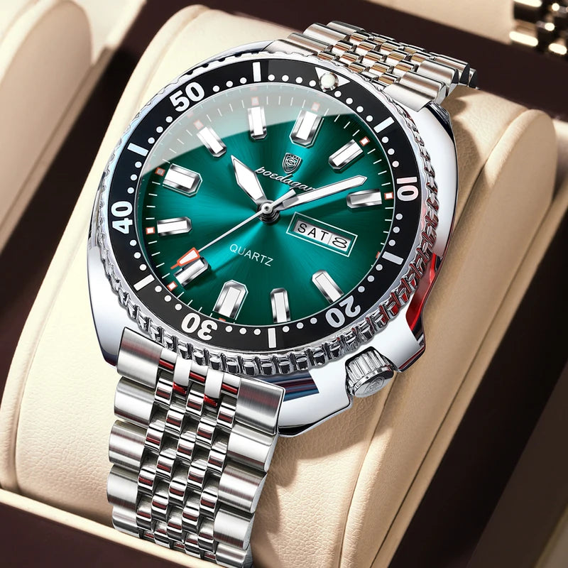 Luxury Business Men’s Waterproof Luminous Quartz Wristwatch - Stainless Steel Sport Watch