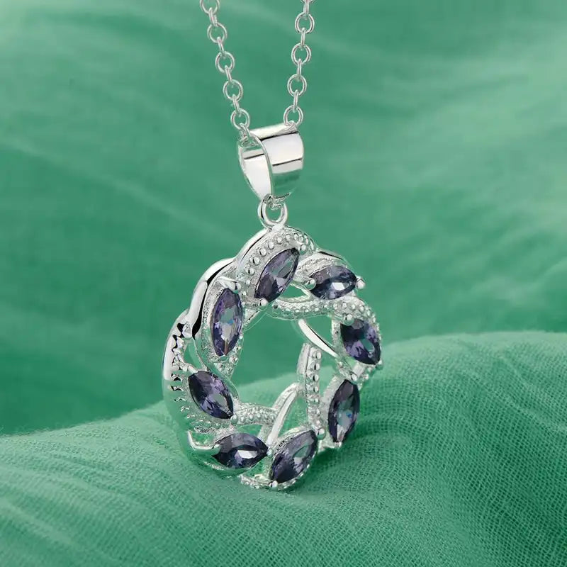 Sterling Silver Necklace Pendant with Purple Zircon for Women Wedding Engagement Jewelry