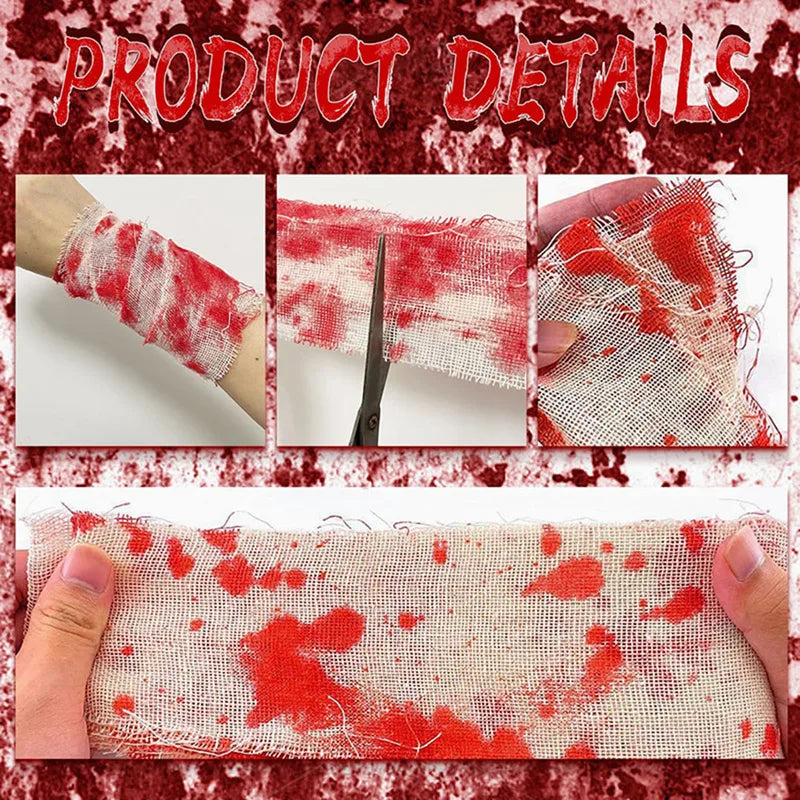 10M Artificial Blood Bandage Cloth Halloween Scary Decor Prop for Terror Theme Party