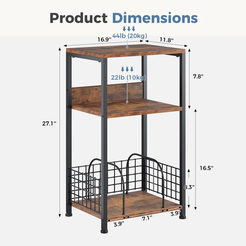 3-Tier Record Player Stand with Vinyl Storage - Black or Brown, 16 Inch