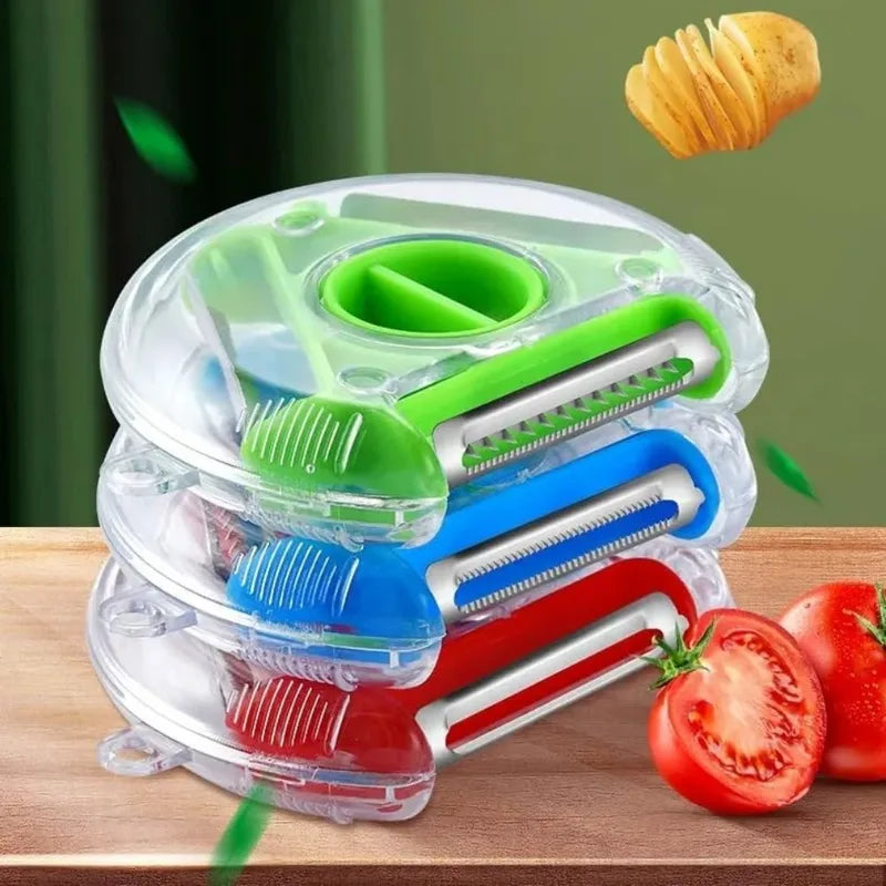 3-in-1 Rotary Vegetable Peeler Set - Stainless Steel Multi-Purpose Slicer Grater Shredder for Kitchen