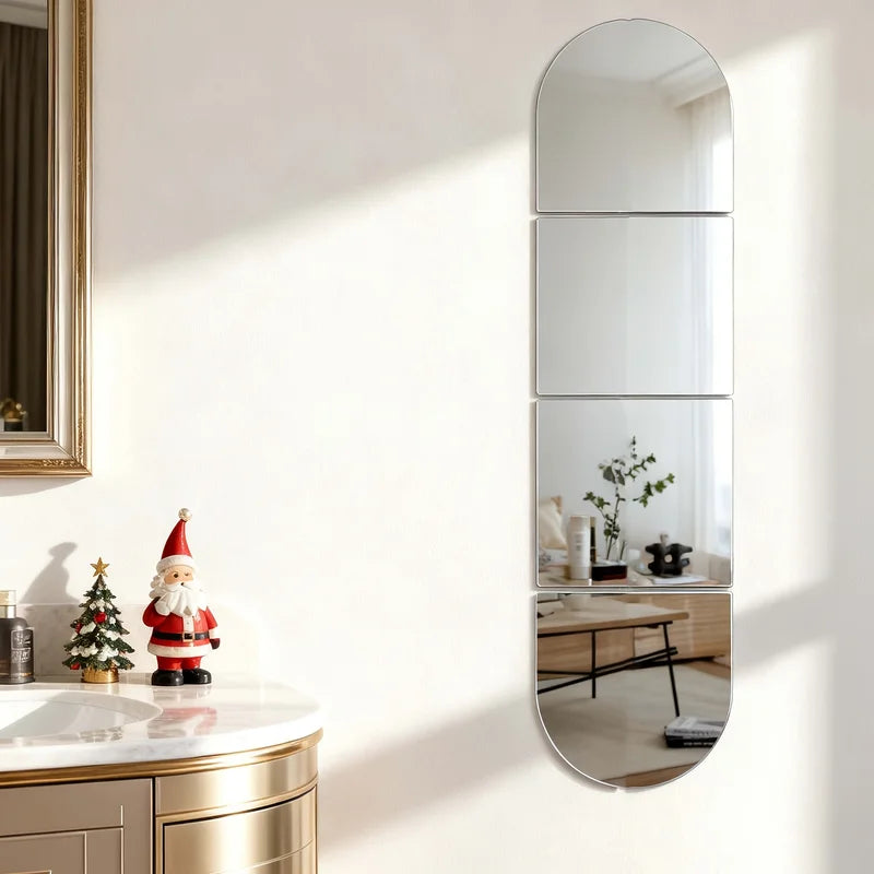 8pcs Silver Oval Square Acrylic Mirror Decals Wall Mirror Home Decor 30cm