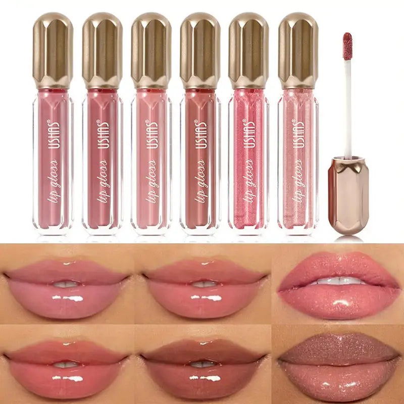 Long Lasting Waterproof Lip Gloss with Glitter & Moisturizing Shine - 6 Colors