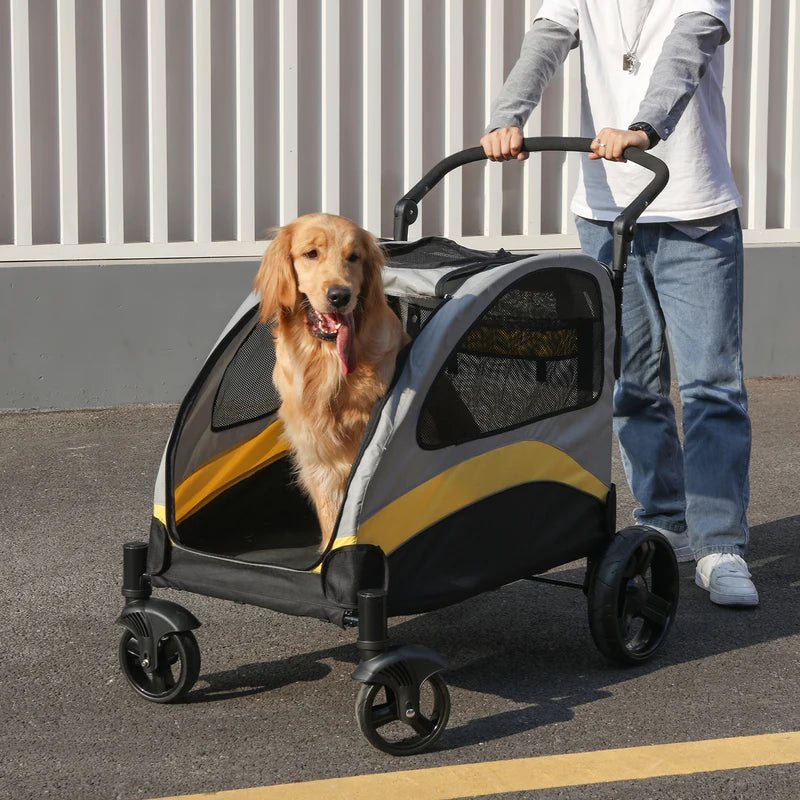 Foldable Pet Stroller for Large Dogs & Cats - Breathable Carriage, Travel Friendly
