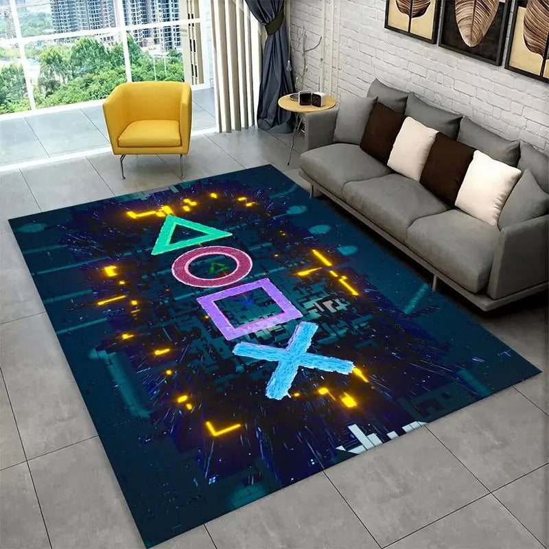 Retro Game Zone Logo Controller Rug Non-Slip Floor Mat for Living Room & Bedroom